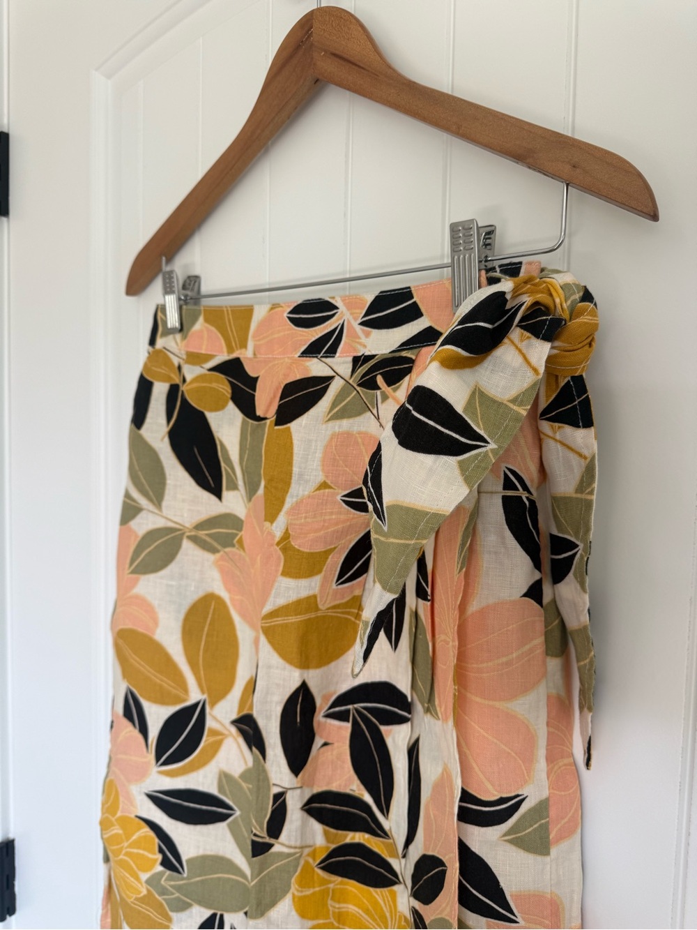 Rachel Zoe 100% Linen Tropical Floral Faux Wrap Midi Skirt Vacation Boho Summer - Picture 4 of 8